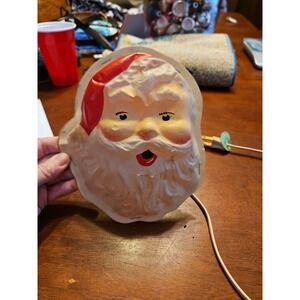 RARE 1950s S.S. KRESGE CO Blowmold Celluloid Santa Face  Hanging Flatback 8"